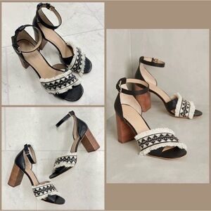 Pour La Victoire Black and Cream Block Heel Sandals